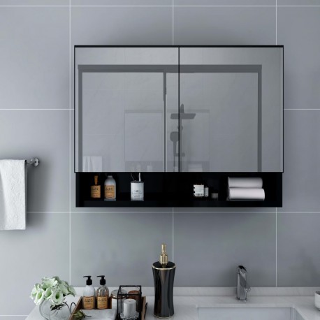 Led Bathroom Mirror Cabinet Black, Mirror Vanity Cabinet Black