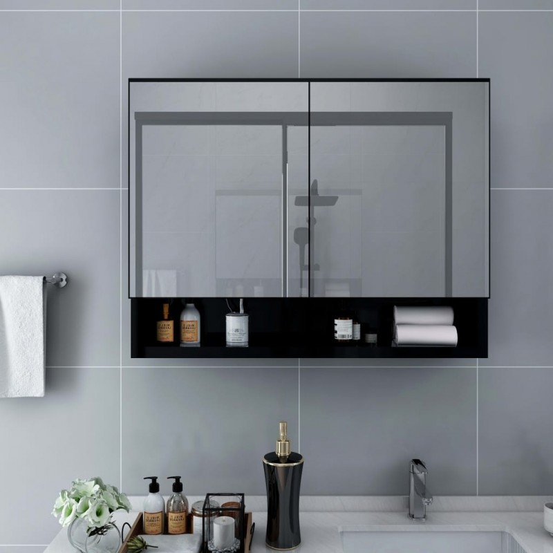 Led Bathroom Mirror Cabinet Black, Bathroom Mirror With Shelves Behind
